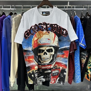 T-Shirt di Lusso Streetwear da Uomo con Stampa Grafica, Design di Marca, Lavaggio Acido, Teschio Vintage, Magliette Oversize per Uomo - Product Image 4