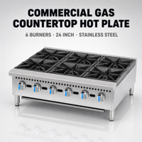 Kompor Gas Stainless Steel 6 Tungku 24 Inch untuk Restoran, Peralatan Masak Dapur Komersial