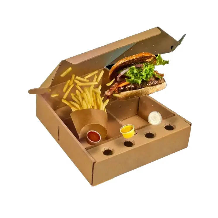 Boîte à hamburger personnalisée boîte à poisson et frites boîte à emporter en papier kraft avec insert