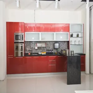 현대 광택 옻칠 레드 페인팅 럭셔리 가족 사용 모듈 무료 맞춤형 디자인 주방 식료품 저장실 도매 가격