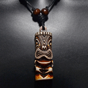 FX011 kalung tulang Yak imitasi gaya Retro Maya India liontin Choker pria keren dengan tali rantai pesta hadiah jimat - Product Image 2