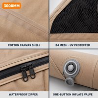 Tente de toit pour SUV, gonflable automatiquement, pour 2-3 personnes, imperméable, en toile de coton, abri de camping avec moustiquaire