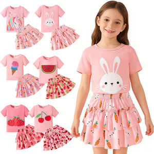 Conjunto de Falda para Niñas Pequeñas, Conjunto de 2 Piezas con Top de Manga Corta y Falda con Volantes, Ropa de Primavera/Verano para Niñas - Product Image 1