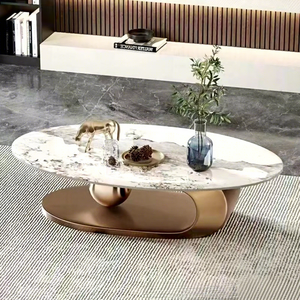 Set di Tavolini da Caffè Moderni e Lussuosi in Marmo Ovale Dorato, Design Elegante, Arredamento Centrale per Soggiorno - Product Image 6