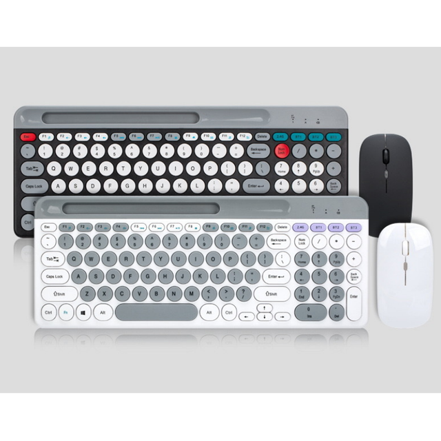 Hot Sale Wireless Dual Mode Rechargeable Keyboard and Mouse Set Punk Retro Round Business Office Computer Keyboard