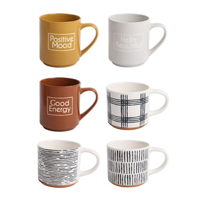 Juego de 6 tazas apilables de cerámica con diseños y texto inspirador para café, té o leche, para usar en la oficina o el hogar, idea de regalo. - Product Image 1