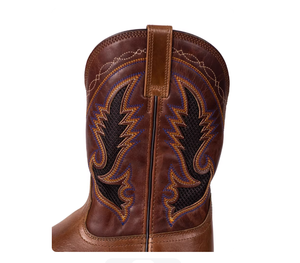 Stivali da Cowboy di Alta Qualità Personalizzati dal Produttore, Nuovi in Pelle Marrone con Ricamo Blu a Fulmine, Punta Quadrata, Tacco Basso, Design Classico - Product Image 4