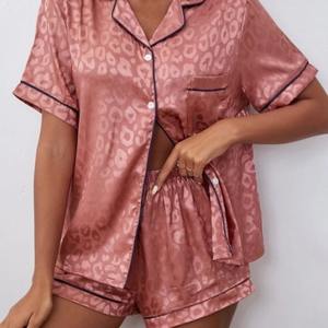 Alta calidad de moda Simple <span class=keywords><strong>Casual</strong></span> suelto cómodo pantalones cortos de manga corta pijama conjunto de dos piezas conjunto de traje de Casa Sexy para mujer - Product Image 1