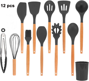 QZQ Wooden Spatula Handle Colorful <strong>Kit</strong> <strong>Cooking</strong> 12pcs Cookware Nonstick Baking Tool Cheese Wooden Silicone Kitchen Utensils Set - Product Image 4