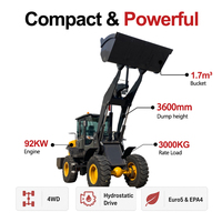 3-Tonnen-Knickgelenk-Radlader 3000kg Nennlast 1,7m³ Schaufel 92kW Dieselmotor 4WD CE-Zertifiziert Baumaschine
