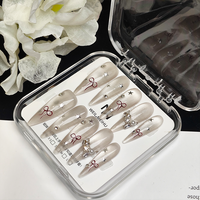 Prix d'usine en gros 10 pièces Faux ongles à presser faits à la main, dégradé rose nude brillant, acrylique de haute qualité avec colle pour doigts