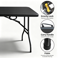 Table de pique-nique pliable en plastique pour l'intérieur et l'extérieur, 8 pieds x 30 pouces, pliable en deux, noire, mobilier d'extérieur