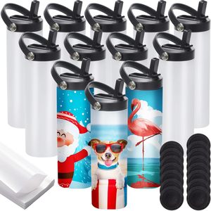 Lot de 25 bouteilles d'eau de sport en acier inoxydable à triple isolation de 20oz, ensemble de gobelets à sublimation avec couvercle en paille et tasse vierge pour conception personnalisée - Product Image 1