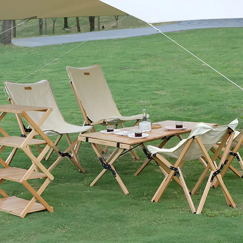 Taburete plegable de madera para exteriores, mesa pequeña para acampar, con estuche de transporte gratis