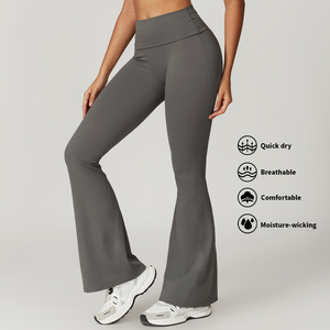<span class=keywords><strong>Leggings</strong></span> de Yoga de Cintura Alta para Mujer, Ecológicos, Sólidos, con Control de Abdomen, Pantalones de Gimnasio con Corte Acampanado, Gran Venta - Product Image 3