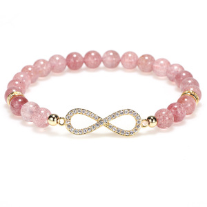 Crystal <b>Bracelet</b> With Pink <b>Beads</b> And Infinity Charm Gold Plated For Women Gift Jewelry - Product Image 2