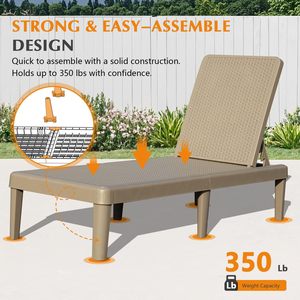 Ensemble de 2 chaises longues de piscine, avec dossier réglable en 6 positions, chaise longue en résine imperméable pour terrasse au bord de la piscine - Product Image 6