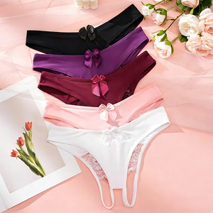 セクシーなクロッチレスTバック、卸売カスタムロゴレースオープンクロッチGストリング、工場価格、女性用下着、リボン装飾、5色展開 - Product Image 5