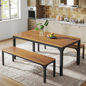 3 Pieces Dining <strong>Table</strong> Outdoor and Indoor Kitchen <strong>Table</strong> Sets <strong>With</strong> <strong>Bench</strong> - Product Image 1