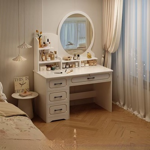 <strong>Mirror</strong> and Light White <strong>Vanity</strong> Desk Dressing <strong>Table</strong> <strong>Vanity</strong> <strong>Table</strong> and Cushioned Stool Set, Makeup <strong>Vanity</strong> Desk <strong>with</strong> - Product Image 3