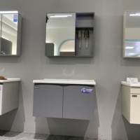 WJL Espejo Iluminado de Lujo, Mueble de Baño de Acero Inoxidable, Lavabo de Cerámica Montado en la Pared, Mueble de Baño Tradicional