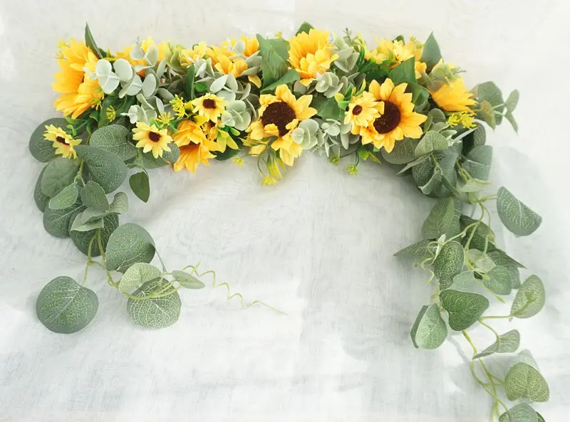 Wholesale Spring Sunflower Wall Hanging Mirror Front Wedding For Home Lintel And Decoration Welcome Sign Artificial Flower
