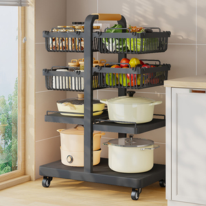 Organizador de Ollas de Hierro <span class=keywords><strong>con</strong></span> <span class=keywords><strong>Ruedas</strong></span> para el Hogar, Cesta de Almacenamiento de Frutas <span class=keywords><strong>con</strong></span> 5 Compartimentos, Escurridor, Estante de Secado, Ecológico, Desmontable - Product Image 4