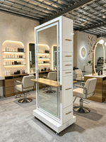 Vintage Güzellik LED Çok Fonksiyonlu Berber İstasyonu Dolabı Modern Tasarım Ahşap Salon Aynası (Camlı) Berber Dükkanı İçin