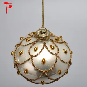 Plain Christmas Tree Glass Ball With Beading Home Decor