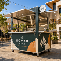 Kiosque alimentaire mobile sur mesure avec fenêtres de service rabattables, intérieur en acier inoxydable, stand de vente de café et de snacks extérieur sur roues