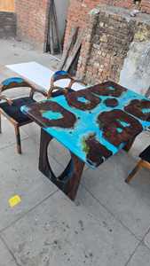 Blue Epoxy Resin <b>Wooden</b> <b>Dining</b> <b>Table</b> – Handmade Solid Wood Designer Furniture for Home & Office - Product Image 4
