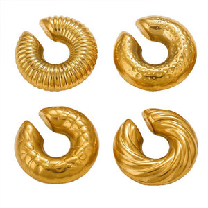 Pendientes de Moda de Acero Inoxidable 316L, Chapados en Oro de 14k y 18k, Pendientes Finos Tipo Brazalete, Sin Perforación, para Mujer - Product Image 5