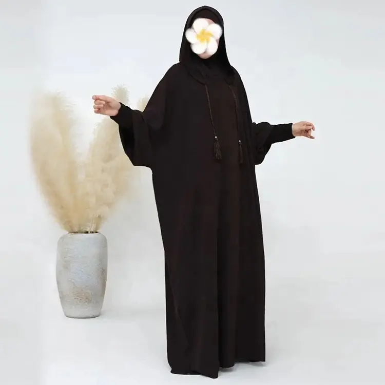 Dubai turchia donna con cappuccio abaya islamico abbigliamento all'ingrosso con cappuccio nero abaya per la preghiera