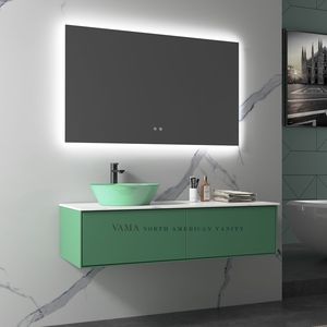 VAMA <span class=keywords><strong>Paris</strong></span> Meuble-lavabo de salle de bain mural gris design moderne avec deux tiroirs - Product Image 3
