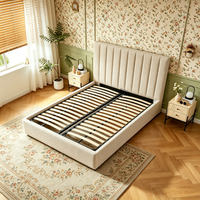 Nouvelle Arrivée 2026 Lit de Luxe avec Cadre en Acier et Tissu Lin, Style Ferme Moderne, Lit avec Rangement Hydraulique pour Chambre à Coucher