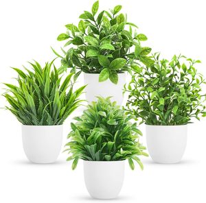 4パックミニ人工ポットユーカリ草プラスチックフェイクプラント家庭用またはオフィス装飾花 - Product Image 1