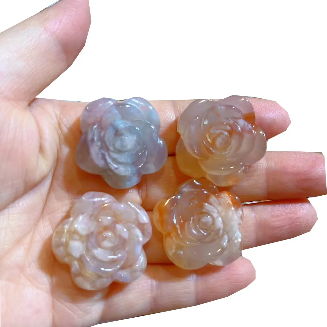 Wholesale Lotus Flower Crystal Natural Hand Carved Flower Agate Stone Crystal Flower For Home Decoration