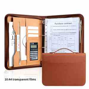 Custom Multifunctional PU Leather Handheld Zipper Folder Business Document Storage Bag A4 Portfoilo <b>File</b> Folder with Calculator - Product Image 4