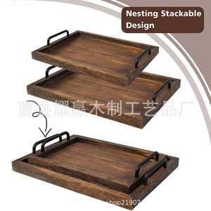Plateau rectangulaire en bois massif avec poignées 34x24x3cm, style japonais vintage, plateau à thé, rangement de bureau, plateau de service - Product Image 2