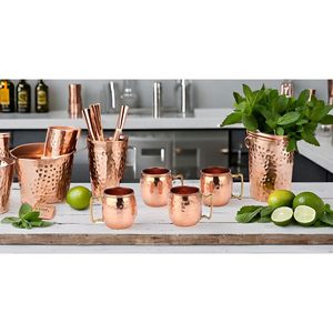PARIJAT Handicraft 100% Solid <b>Copper</b> Hammered Moscow Mule Mug Set 4 Authentic 2-Oz Shot Glasses Authentic Ceramic <b>Cups</b> - Product Image 4