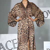 Robe Kimono en Satin Imprimé Léopard pour Femme, Robe Midi Cache-cœur à Col en V et Ceinture, Robe de Soirée Décontractée de Luxe pour 2026