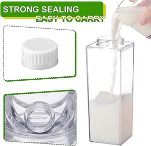 Fashionable Personalized 500Ml 1000Ml Cute for <b>Kids</b> Clear Leak Proof <b>Milk</b> <b>Carton</b> Water Bottle With Lid - Product Image 3