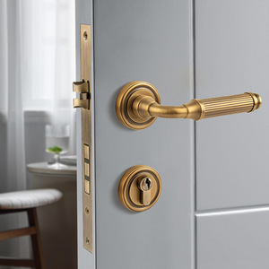 Poignée de porte moderne en bronze noir, ensemble de poignées à levier en laiton massif pour portes intérieures en bois, avec verrouillage double face - Product Image 4