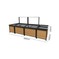 Presentatietafel voor verse producten, supermarkt schap, groente- en fruitkast voor winkels