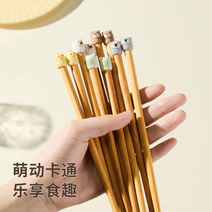 Palillos de madera con dibujos animados para niños y adultos, forma redonda, antihongos, juego de cubiertos para el hogar Hy 0106 - Product Image 2