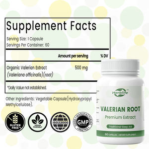 Label pribadi OEM kapsul akar <span class=keywords><strong>Valerian</strong></span> suplemen ekstrak akar <span class=keywords><strong>Valerian</strong></span> mendukung istirahat sehat & tidur - Product Image 2