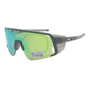 Perlindungan UV400 pelindung sisi dapat dilepas, bersepeda mendaki setengah pelek, satu buah kacamata olahraga hijau dengan bingkai miopia
