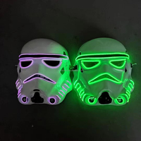 Máscara Facial Completa Negra con Luces LED de Halloween, Diseño de Guerras Mundiales, Cable de Neón de PVC Personalizado, Multimodo Intermitente, Funciona con 2 Pilas AA