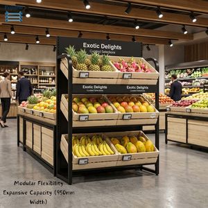 Présentoir de fruits et légumes de supermarché à 3 niveaux caisse en bois épicerie commerciale panneau publicitaire de produits - Product Image 3