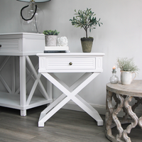 Table de chevet à pieds croisés en bois massif nordique-Table de chevet minimaliste pour chambre et salon | Assemblage facile